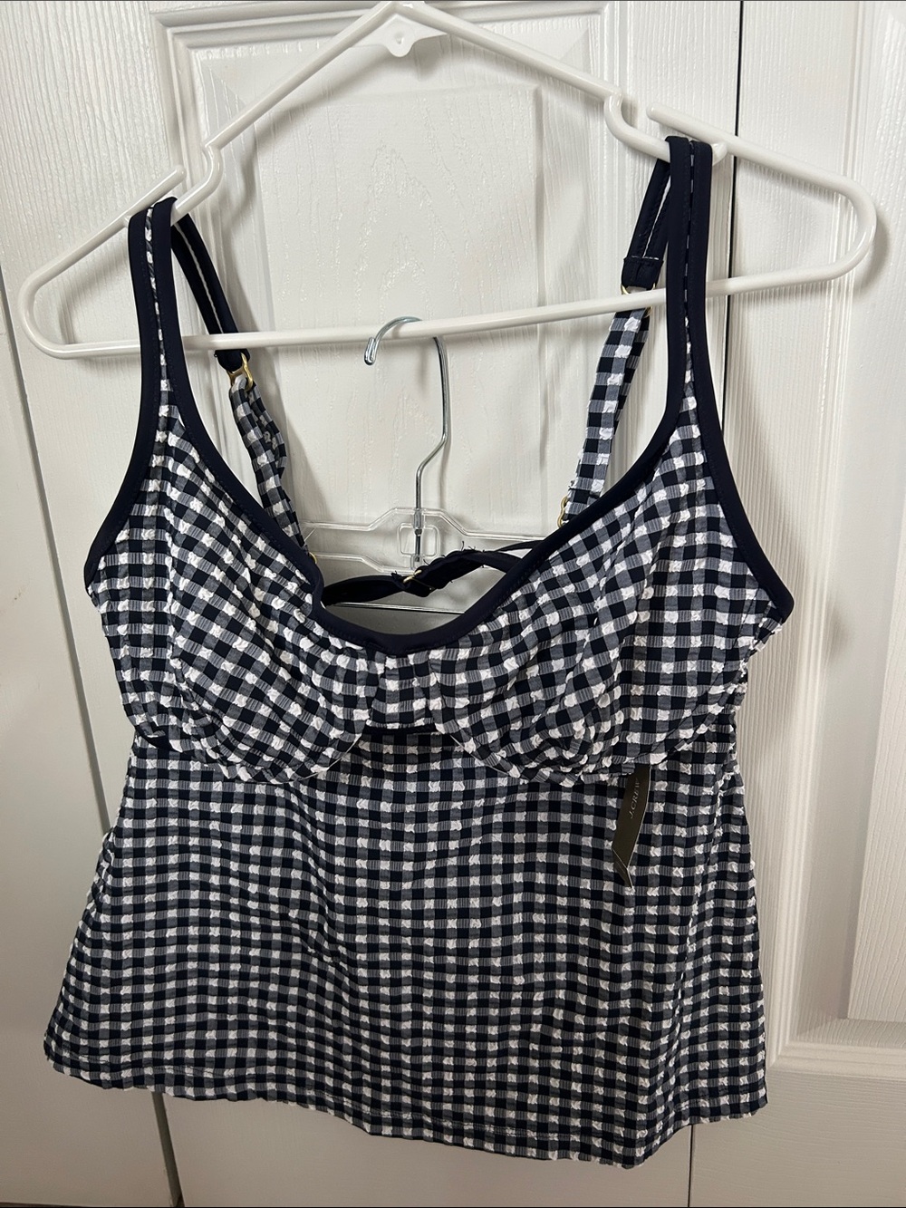 J. Crew Navy and White Gingham Swim Top and Shorts: 32DD top and Small buttom
